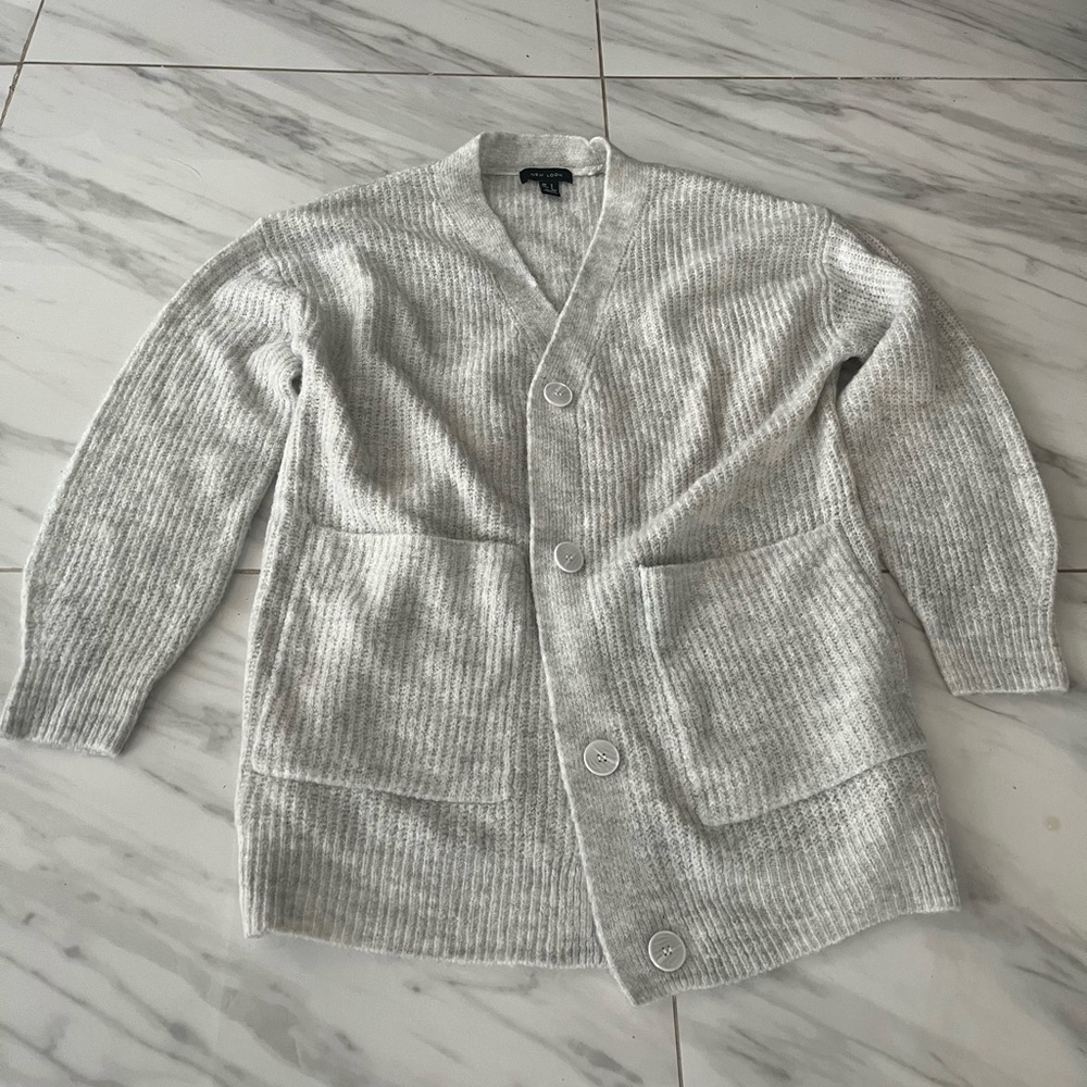 New Look Light Gray Ribbed Button-Up Cardigan